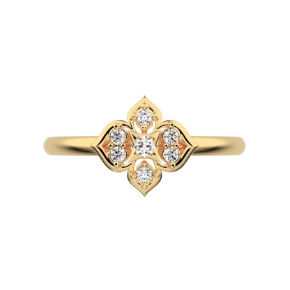 0.08 ct Round Cut Simulated Clear Diamond dainty Minimalist star heart eye halo cluster light 14K / 18K Solid Yellow Gold everyday ring