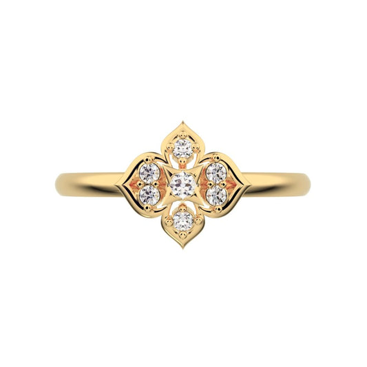 0.08 ct Round Cut Simulated Clear Diamond dainty Minimalist star heart eye halo cluster light 14K / 18K Solid Yellow Gold everyday ring