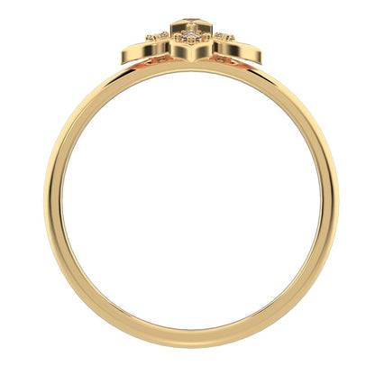0.08 ct Round Cut Simulated Clear Diamond dainty Minimalist star heart eye halo cluster light 14K / 18K Solid Yellow Gold everyday ring