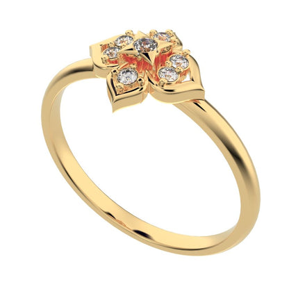 0.08 ct Round Cut Moissanite dainty Minimalist star heart eye halo cluster light 14K / 18K Solid Yellow Gold everyday ring