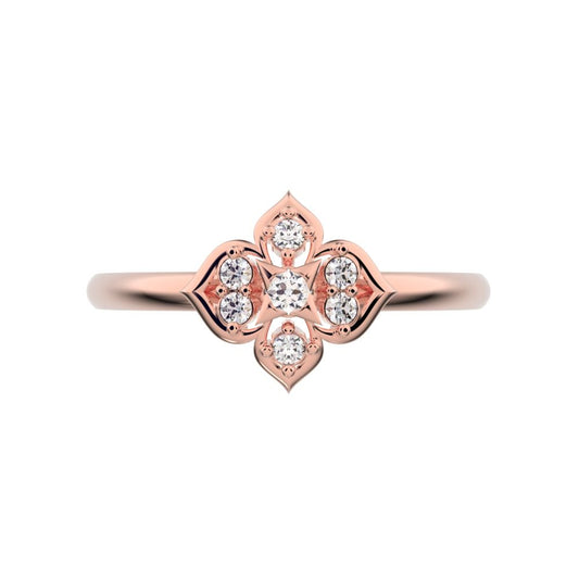 0.08 ct Round Cut Simulated Clear Diamond dainty Minimalist star heart eye halo cluster light 14K / 18K Solid Rose Gold everyday ring
