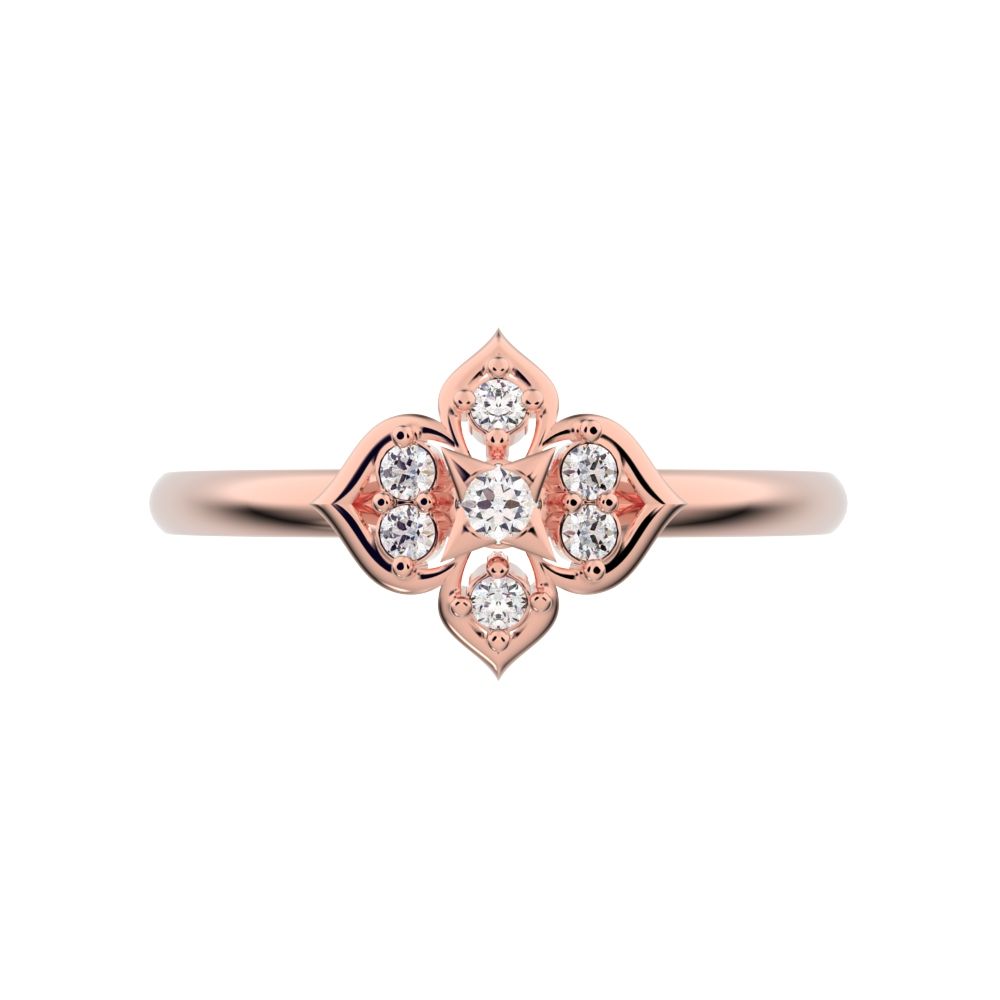 0.08 ct Round Cut Moissanite dainty Minimalist star heart eye halo cluster light 14K / 18K Solid Rose Gold everyday ring