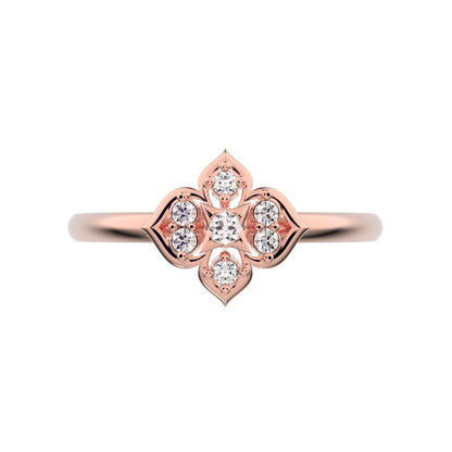 0.08 ct Round Cut Moissanite dainty Minimalist star heart eye halo cluster light 14K / 18K Solid Rose Gold everyday ring