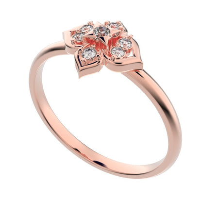 0.08 ct Round Cut Simulated Clear Diamond dainty Minimalist star heart eye halo cluster light 14K / 18K Solid Rose Gold everyday ring