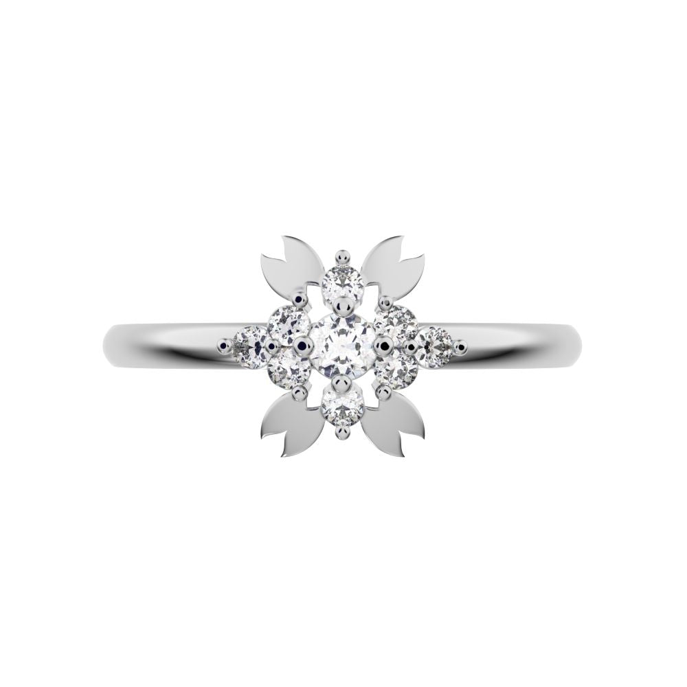 0.115 ct Round Cut Simulated Clear Diamond dainty Minimalist star heart eye halo cluster wings 14K / 18K Solid White Gold everyday ring