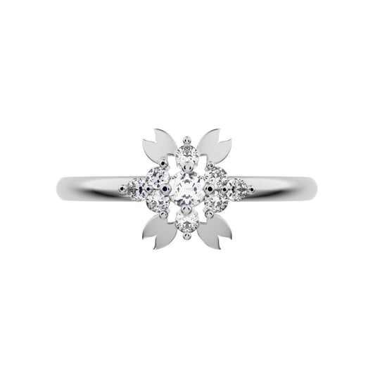 0.115 ct Round Cut Simulated Clear Diamond dainty Minimalist star heart eye halo cluster wings 14K / 18K Solid White Gold everyday ring