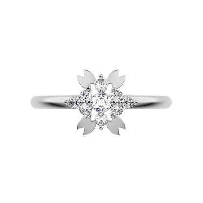0.115 ct Round Cut Moissanite dainty Minimalist star heart eye halo cluster wings 14K / 18K Solid White Gold everyday ring