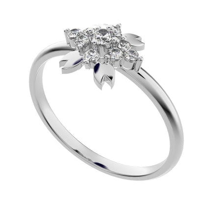0.115 ct Round Cut Simulated Clear Diamond dainty Minimalist star heart eye halo cluster wings 14K / 18K Solid White Gold everyday ring