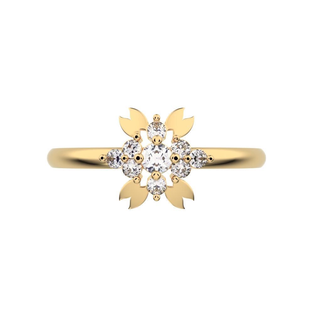 0.115 ct Round Cut Simulated Clear Diamond dainty Minimalist star heart eye halo cluster wings 14K / 18K Solid Yellow Gold everyday ring