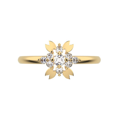 0.115 ct Round Cut Simulated Clear Diamond dainty Minimalist star heart eye halo cluster wings 14K / 18K Solid Yellow Gold everyday ring
