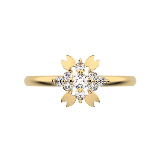 0.115 ct Round Cut Moissanite dainty Minimalist star heart eye halo cluster wings 14K / 18K Solid Yellow Gold everyday ring