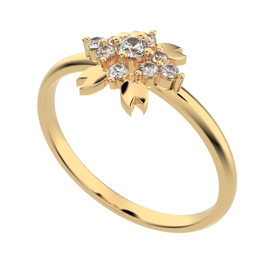 0.115 ct Round Cut Moissanite dainty Minimalist star heart eye halo cluster wings 14K / 18K Solid Yellow Gold everyday ring