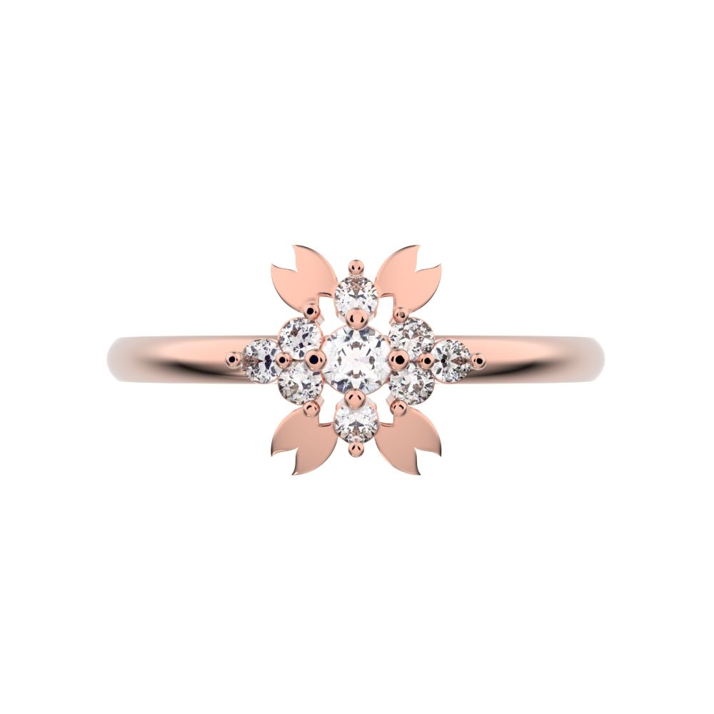 0.115 ct Round Cut Moissanite dainty Minimalist star heart eye halo cluster wings 14K / 18K Solid Rose Gold everyday ring