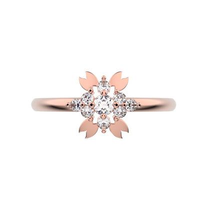 0.115 ct Round Cut Moissanite dainty Minimalist star heart eye halo cluster wings 14K / 18K Solid Rose Gold everyday ring