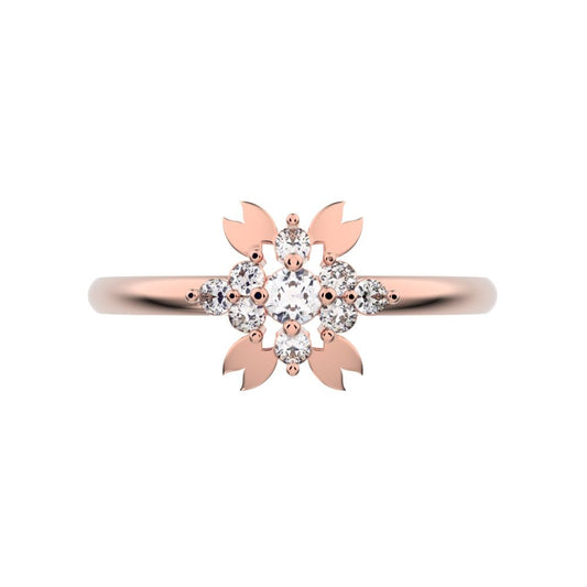 0.115 ct Round Cut Moissanite dainty Minimalist star heart eye halo cluster wings 14K / 18K Solid Rose Gold everyday ring