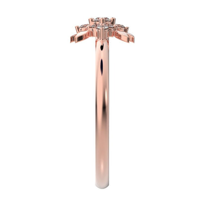0.115 ct Round Cut Moissanite dainty Minimalist star heart eye halo cluster wings 14K / 18K Solid Rose Gold everyday ring