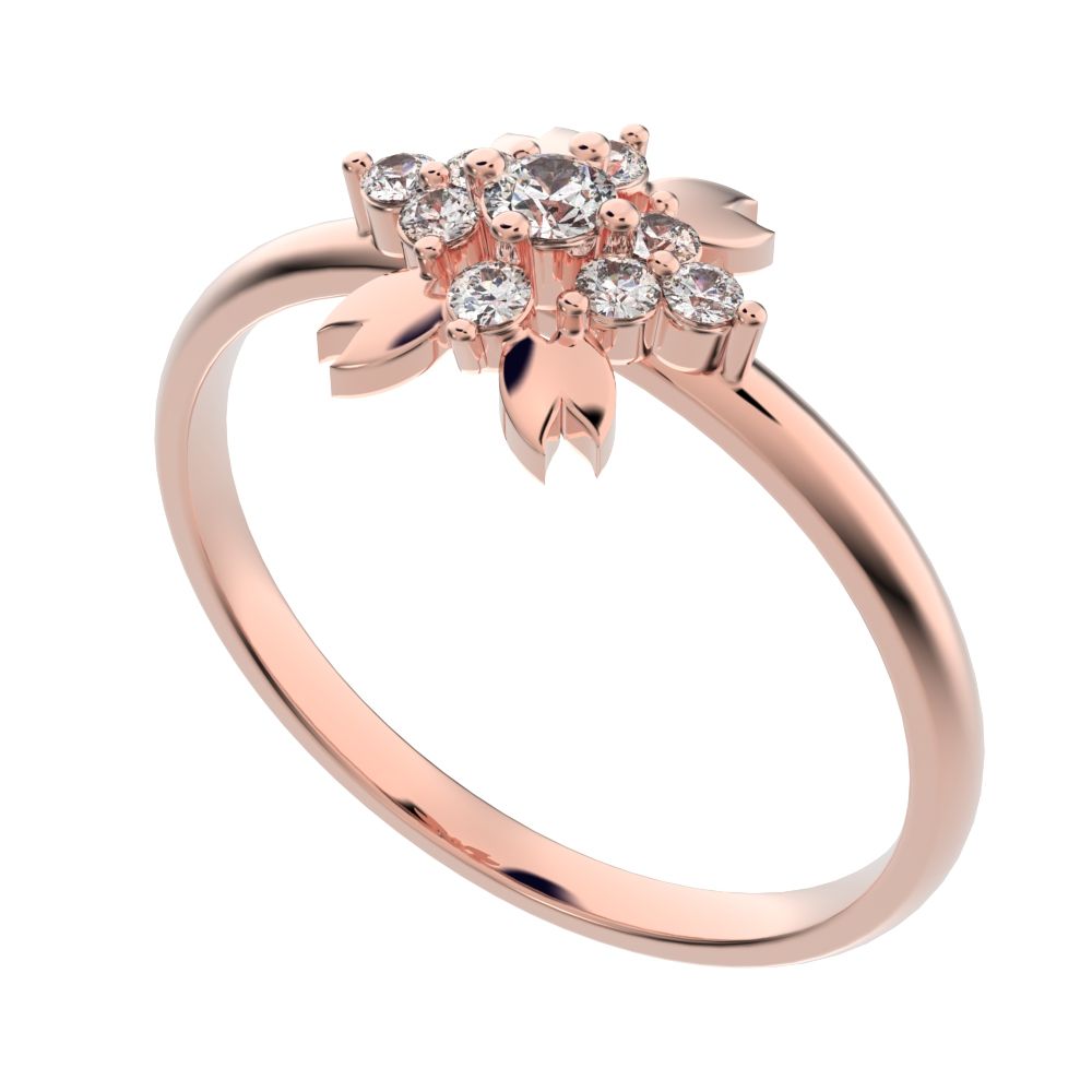 0.115 ct Round Cut Moissanite dainty Minimalist star heart eye halo cluster wings 14K / 18K Solid Rose Gold everyday ring