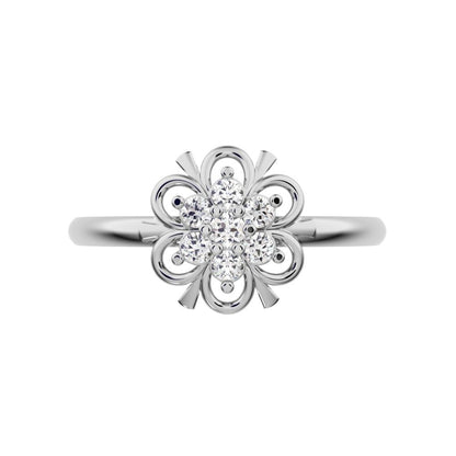 0.11 ct Round Cut Simulated Clear Diamond dainty Minimalist star floral eye halo snow flake 14K / 18K Solid White Gold everyday ring