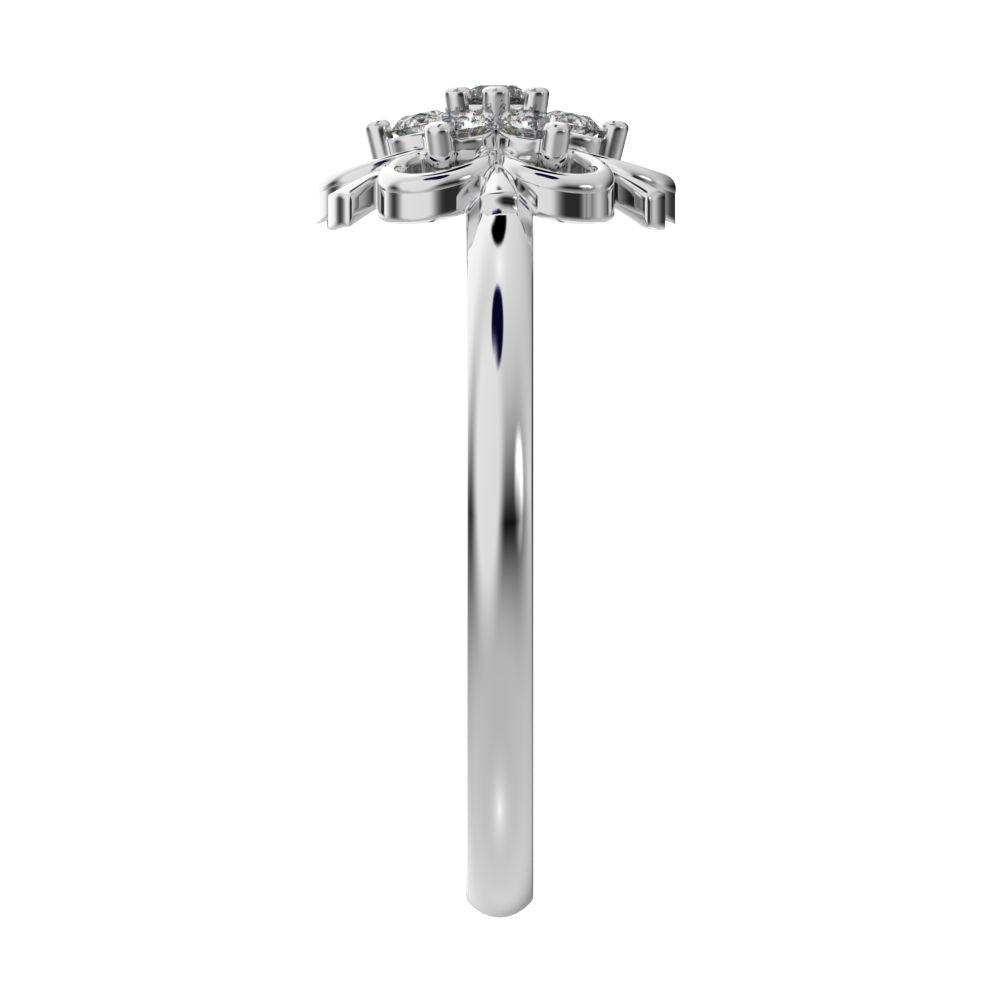 0.11 ct Round Cut Simulated Clear Diamond dainty Minimalist star floral eye halo snow flake 14K / 18K Solid White Gold everyday ring