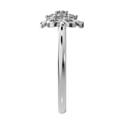 0.11 ct Round Cut Moissanite dainty Minimalist star floral eye halo cluster snow flake 14K / 18K Solid White Gold everyday ring