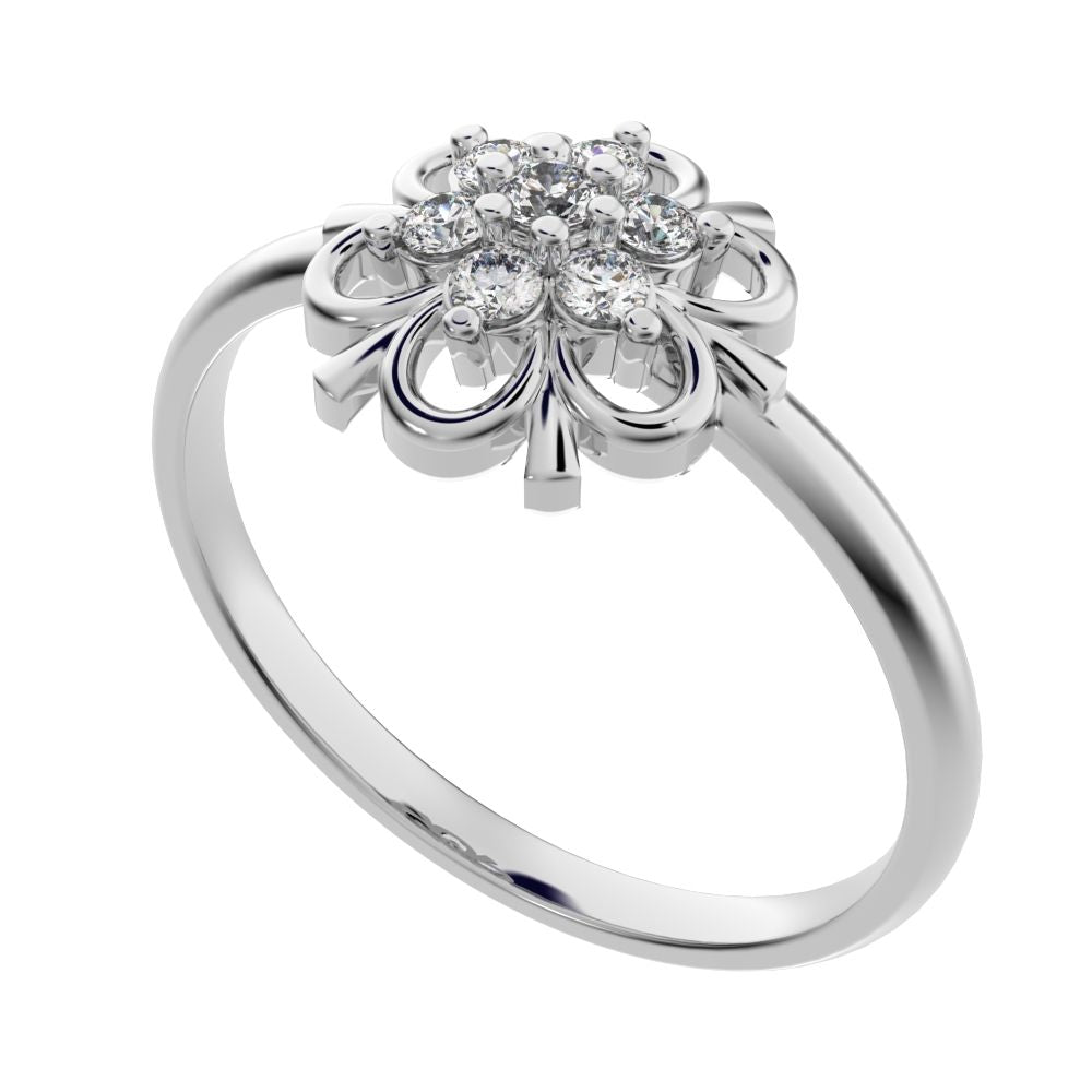 0.11 ct Round Cut Simulated Clear Diamond dainty Minimalist star floral eye halo snow flake 14K / 18K Solid White Gold everyday ring