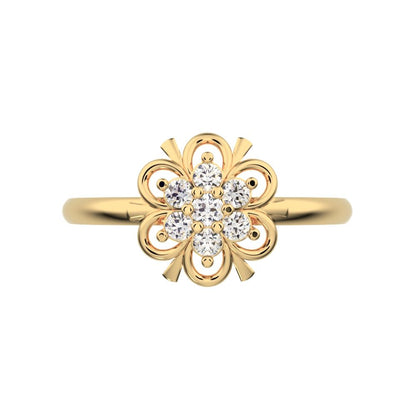 0.11 ct Round Cut Simulated Clear Diamond dainty Minimalist star floral eye halo snow flake 14K / 18K Solid Yellow Gold everyday ring