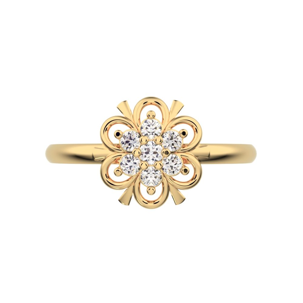 0.11 ct Round Cut Moissanite dainty Minimalist star floral eye halo cluster snow flake 14K / 18K Solid Yellow Gold everyday ring