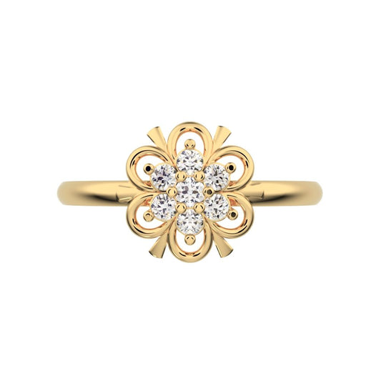 0.11 ct Round Cut Moissanite dainty Minimalist star floral eye halo cluster snow flake 14K / 18K Solid Yellow Gold everyday ring