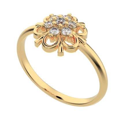 0.11 ct Round Cut Simulated Clear Diamond dainty Minimalist star floral eye halo snow flake 14K / 18K Solid Yellow Gold everyday ring