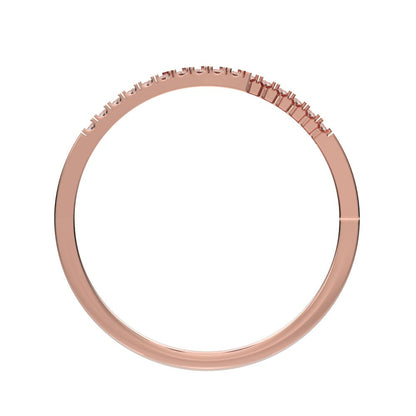 0.1 ct Round Cut Moissanite dainty Minimalist overlap Stackable light thin 14K / 18K Solid Rose Gold everyday wedding band