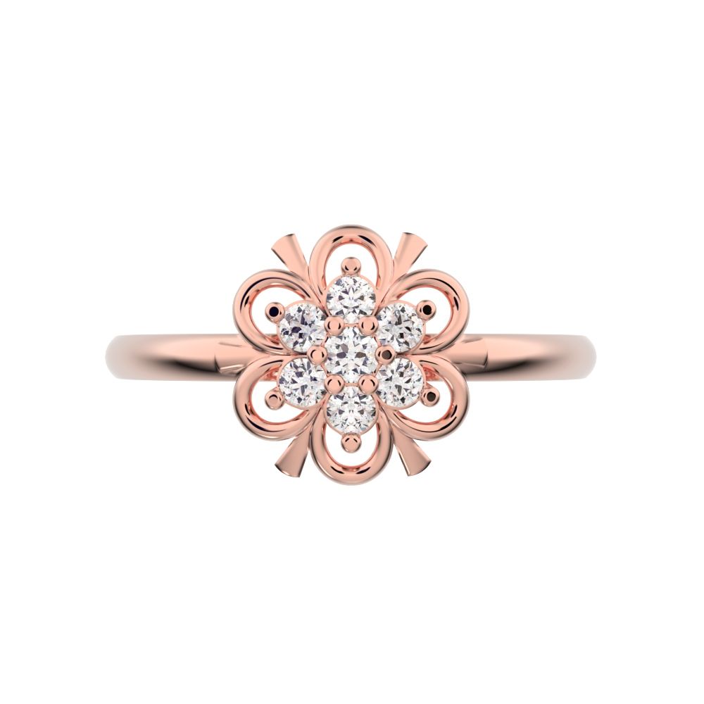 0.11 ct Round Cut Simulated Clear Diamond dainty Minimalist star floral eye halo cluster snow flake 14K / 18K Solid Rose Gold everyday ring