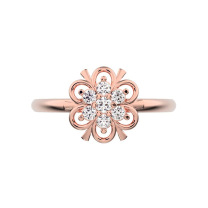 0.11 ct Round Cut Moissanite dainty Minimalist star floral eye halo cluster snow flake 14K / 18K Solid Rose Gold everyday ring