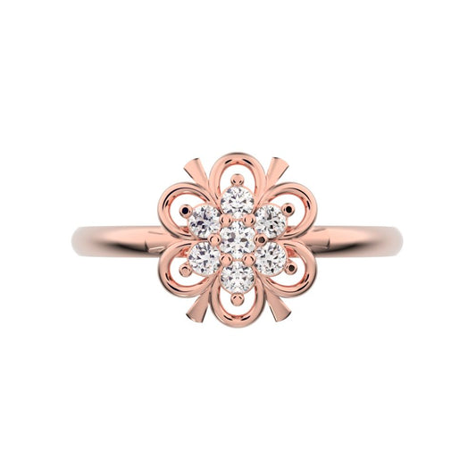0.11 ct Round Cut Moissanite dainty Minimalist star floral eye halo cluster snow flake 14K / 18K Solid Rose Gold everyday ring