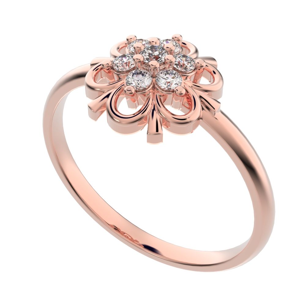 0.11 ct Round Cut Simulated Clear Diamond dainty Minimalist star floral eye halo cluster snow flake 14K / 18K Solid Rose Gold everyday ring