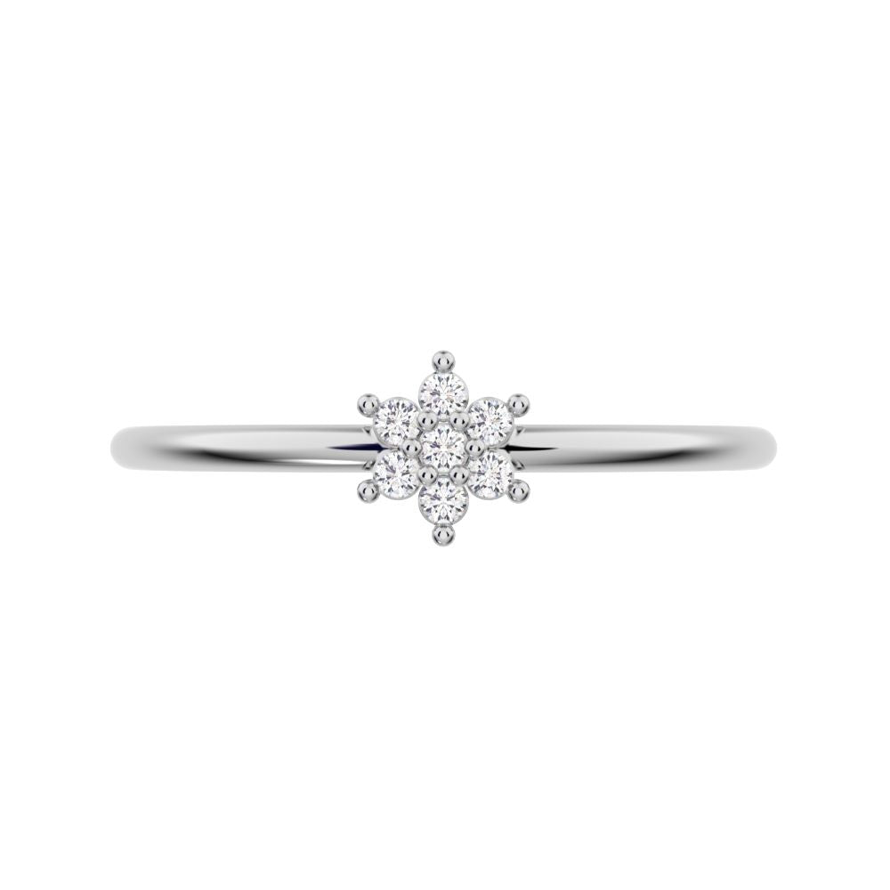 0.07 ct Round Cut Simulated Clear Diamond dainty Minimalist star floral cluster halo 14K / 18K Solid White Gold everyday ring
