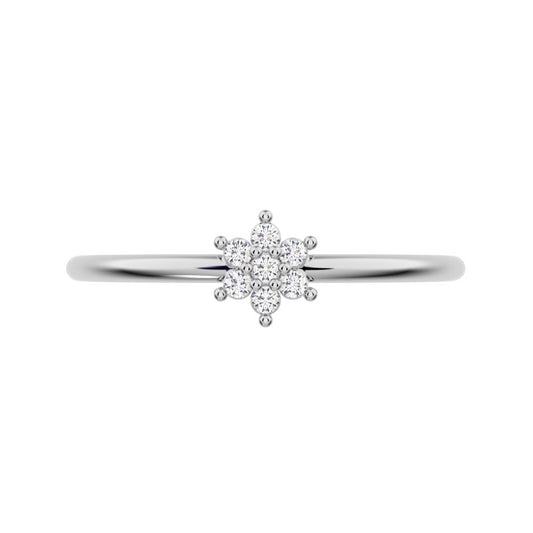 0.07 ct Round Cut Moissanite dainty Minimalist star floral cluster halo 14K / 18K Solid White Gold everyday ring