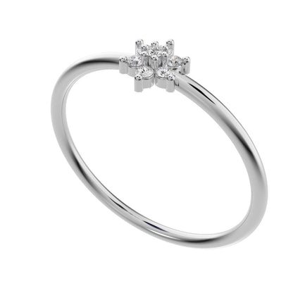 0.07 ct Round Cut Simulated Clear Diamond dainty Minimalist star floral cluster halo 14K / 18K Solid White Gold everyday ring