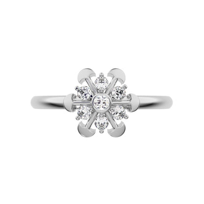 0.105 ct Round Cut Moissanite dainty Minimalist star floral mushroom halo cluster snow flake 14K / 18K Solid White Gold everyday ring