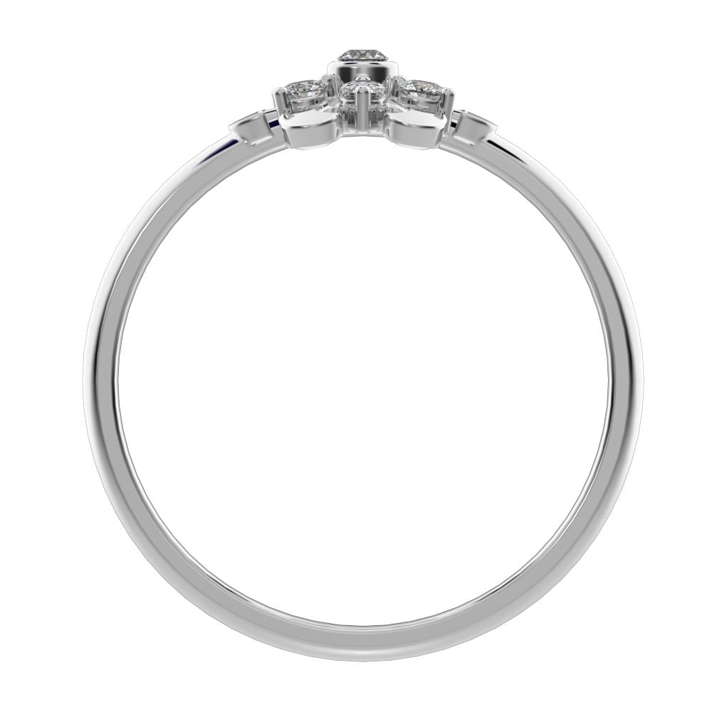 0.105 ct Round Cut Moissanite dainty Minimalist star floral mushroom halo cluster snow flake 14K / 18K Solid White Gold everyday ring