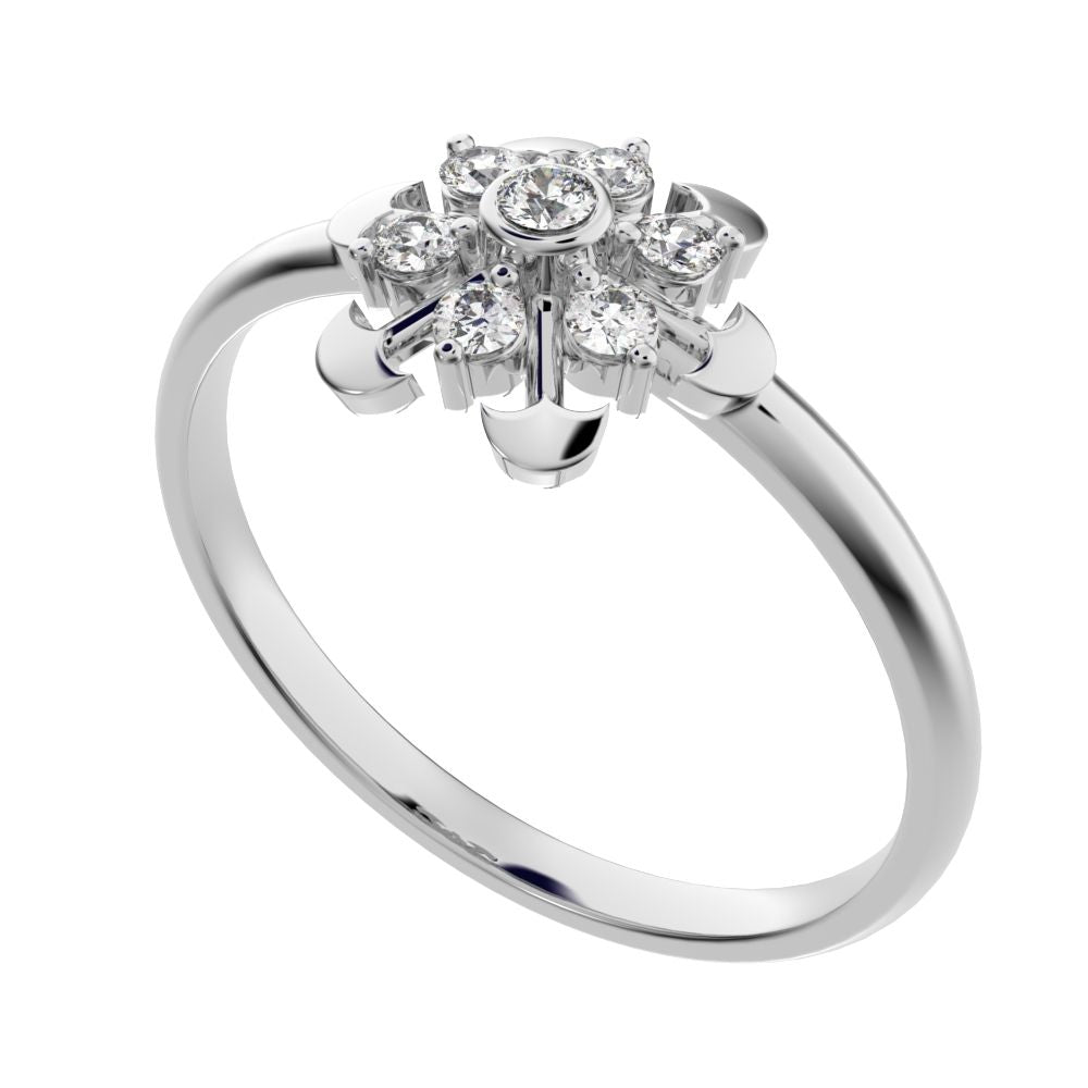 0.105 ct Round Cut Simulated Clear Diamond dainty Minimalist star floral mushroom halo snow flake 14K / 18K Solid White Gold everyday ring