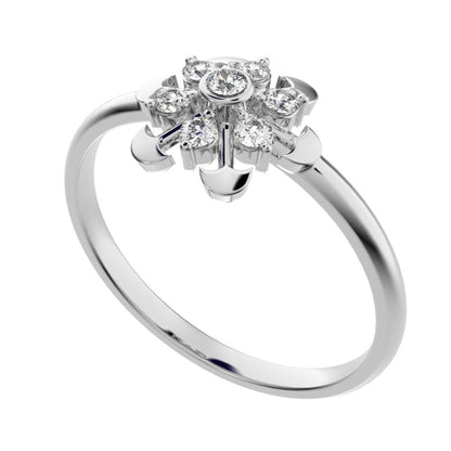 0.105 ct Round Cut Moissanite dainty Minimalist star floral mushroom halo cluster snow flake 14K / 18K Solid White Gold everyday ring