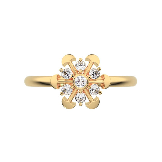 0.105 ct Round Cut Simulated Clear Diamond dainty Minimalist star floral mushroom halo snow flake 14K / 18K Solid Yellow Gold everyday ring