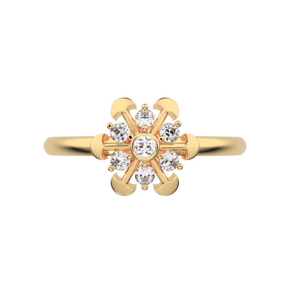 0.105 ct Round Cut Moissanite dainty Minimalist star floral mushroom halo cluster snow flake 14K / 18K Solid Yellow Gold everyday ring
