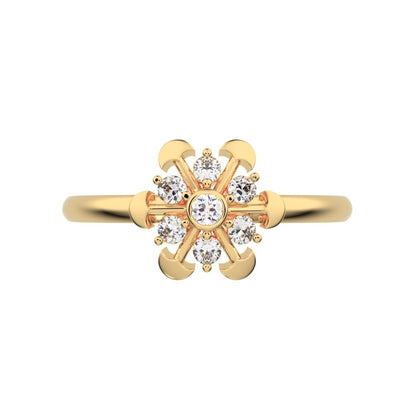 0.105 ct Round Cut Moissanite dainty Minimalist star floral mushroom halo cluster snow flake 14K / 18K Solid Yellow Gold everyday ring