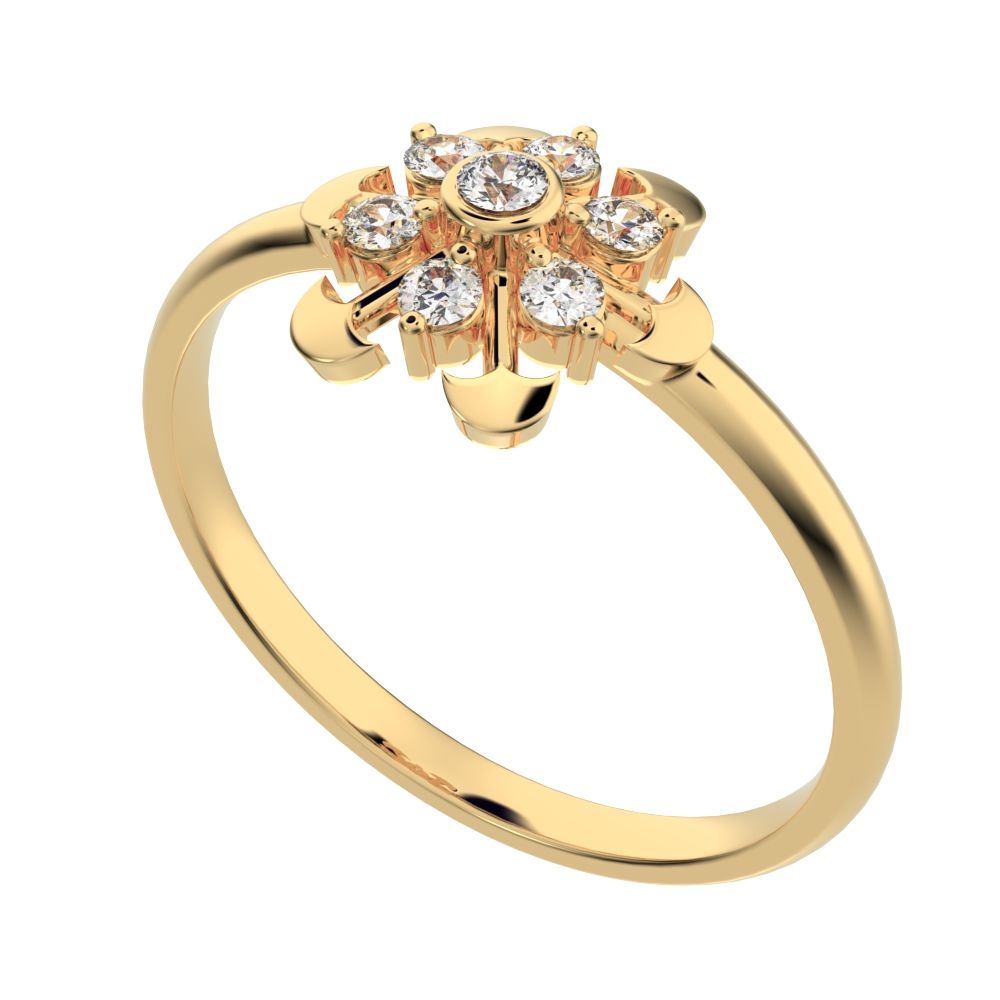 0.105 ct Round Cut Moissanite dainty Minimalist star floral mushroom halo cluster snow flake 14K / 18K Solid Yellow Gold everyday ring