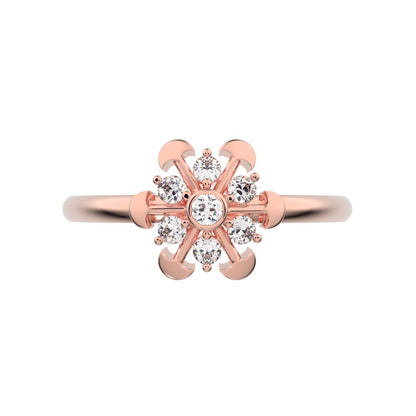 0.105 ct Round Cut Simulated Clear Diamond dainty Minimalist star floral mushroom halo snow flake 14K / 18K Solid Rose Gold everyday ring