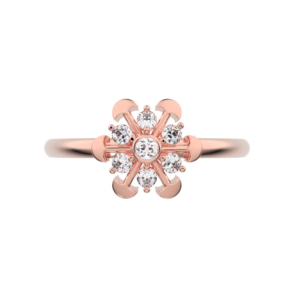 0.105 ct Round Cut Moissanite dainty Minimalist star floral mushroom halo cluster snow flake 14K / 18K Solid Rose Gold everyday ring