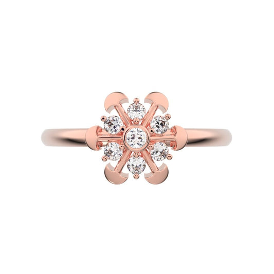 0.105 ct Round Cut Moissanite dainty Minimalist star floral mushroom halo cluster snow flake 14K / 18K Solid Rose Gold everyday ring
