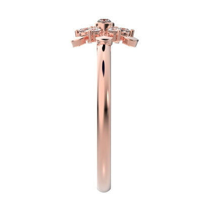 0.105 ct Round Cut Simulated Clear Diamond dainty Minimalist star floral mushroom halo snow flake 14K / 18K Solid Rose Gold everyday ring