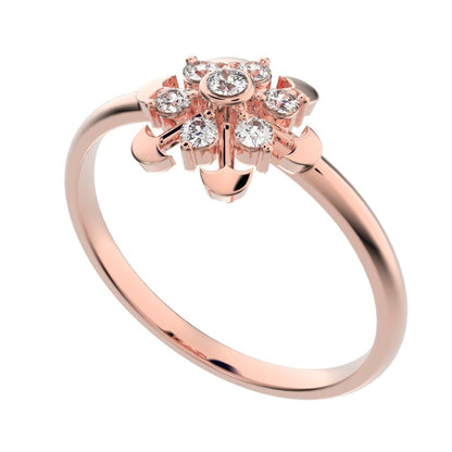 0.105 ct Round Cut Moissanite dainty Minimalist star floral mushroom halo cluster snow flake 14K / 18K Solid Rose Gold everyday ring